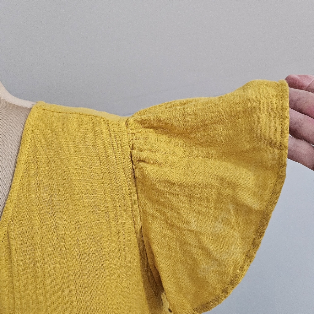 Mustard Yellow Maxi Dress XXL Boho Flutter Prairie Cottagecore Boho Cotton Gauze - Picture 7 of 11